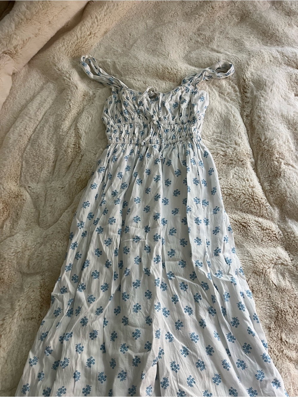 Faithfull the Brand White Midi Dress with Light Blue Floral Print - Picture 2 of 3